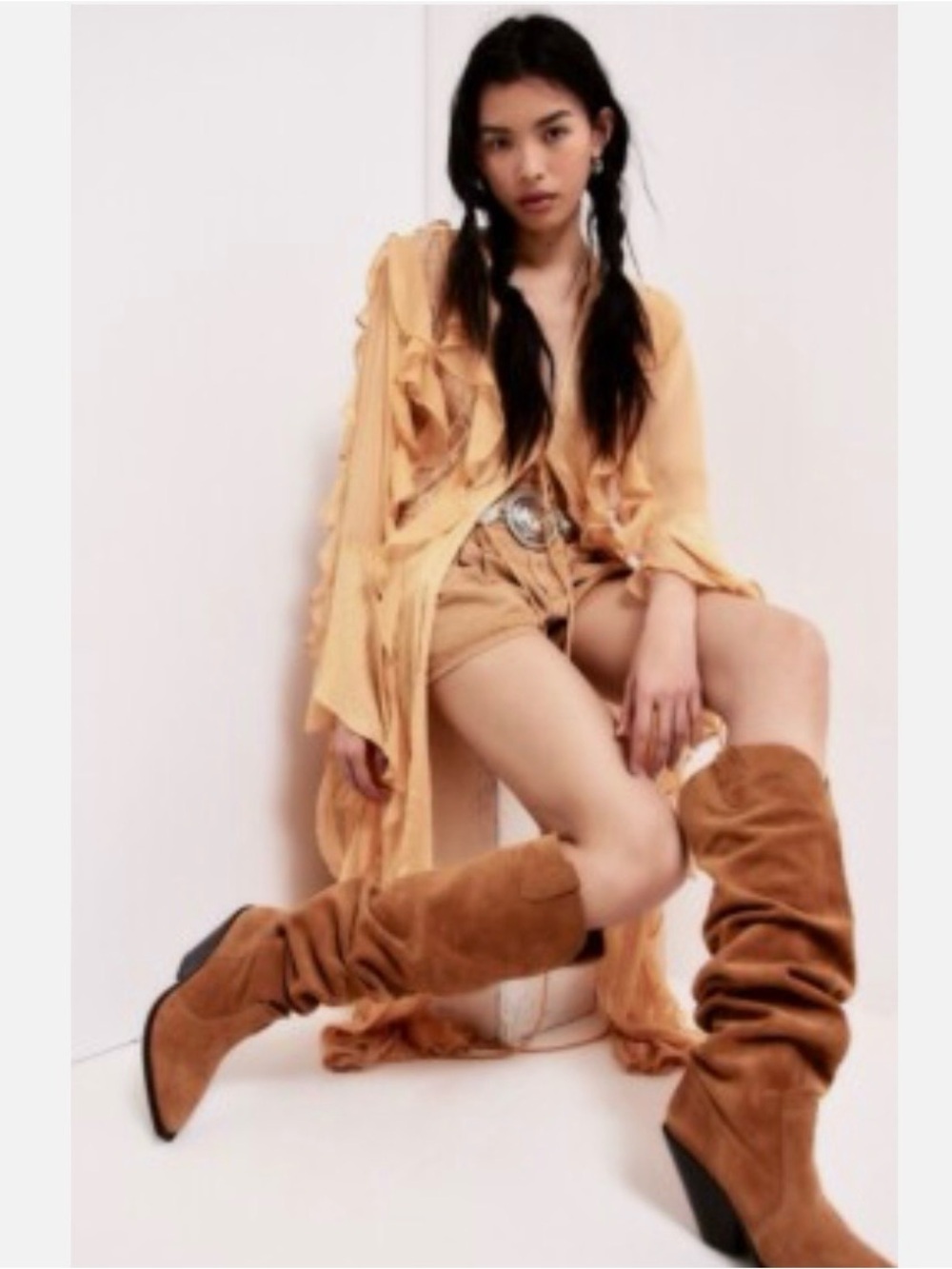Free People black leather Slouch Over-the-Knee Boots